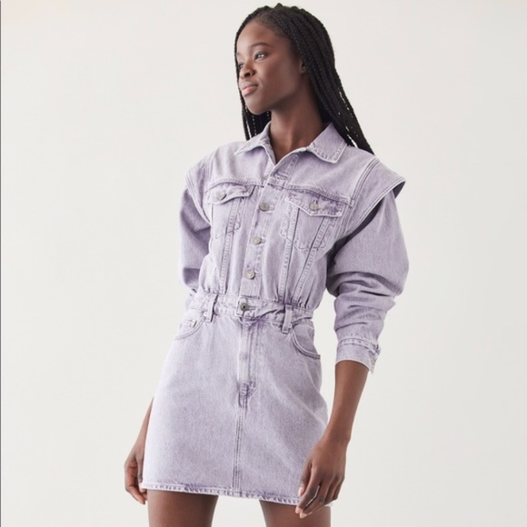 Agolde Dresses & Skirts - NWT Reyna Extended Shoulder Purple Denim Dress 6